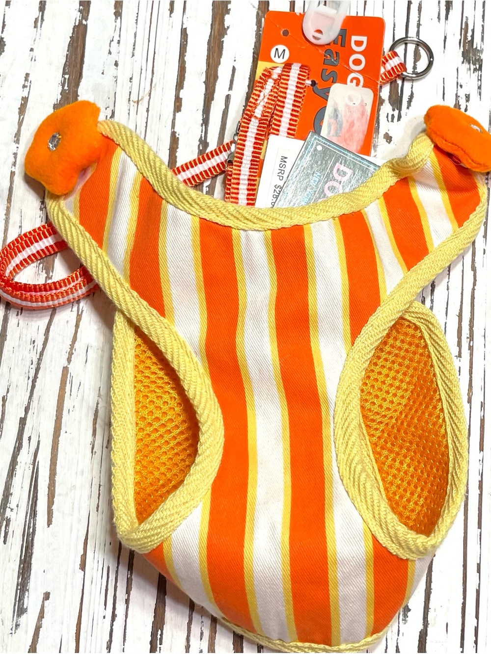 Doggie Stripes Orange & Yellow Dog Harness with Matching Leash Medium